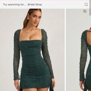 Oh Polly Teal Beaded Long Sleeve Dress